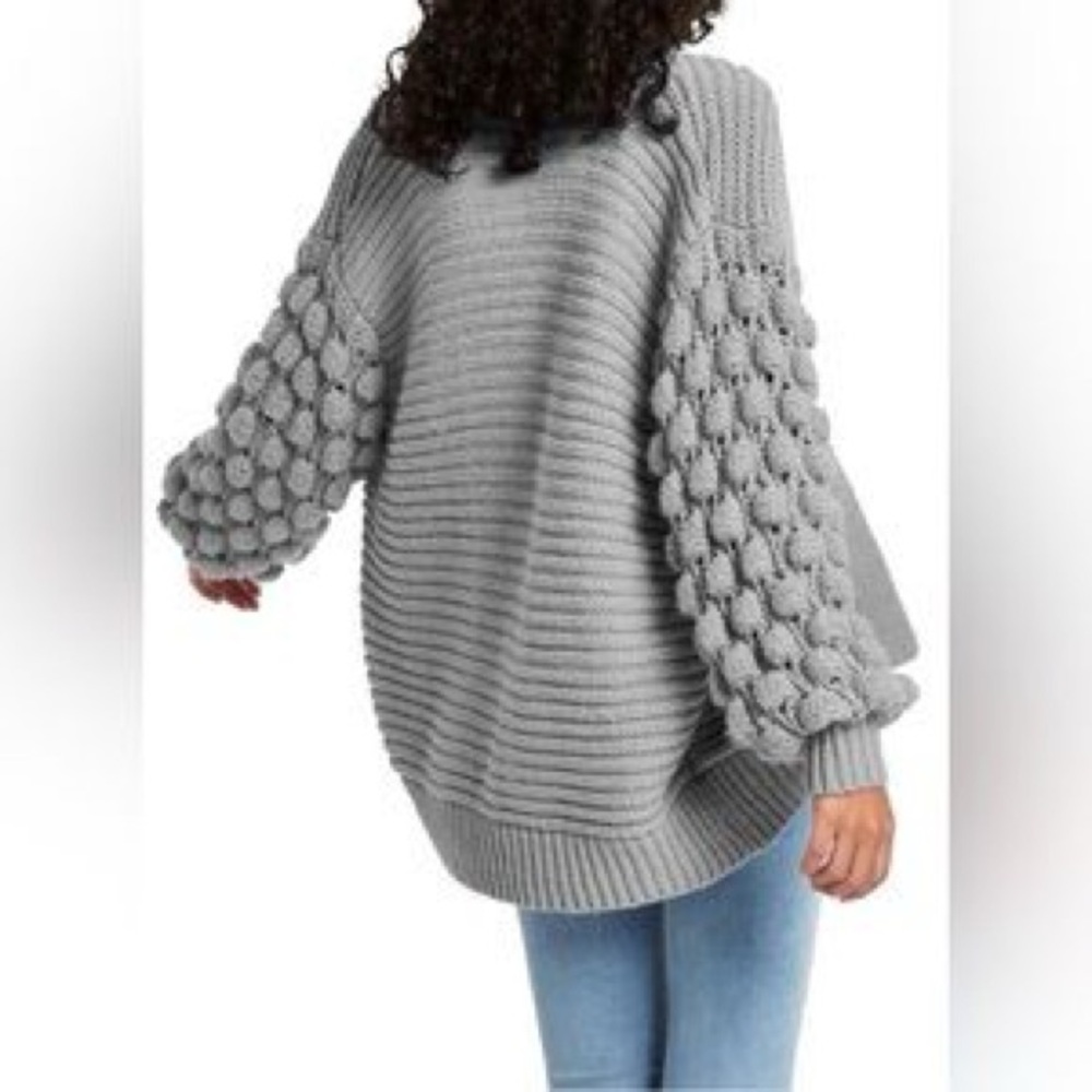 Moon & Madison Gray Bubble Sleeve Open Front Cardigan Sweater Size XS